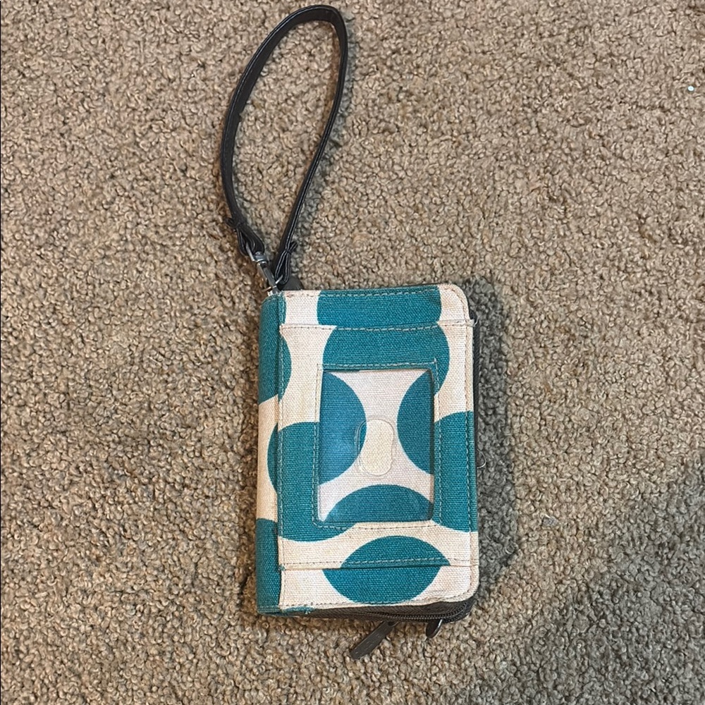 Teal and Cream Wristlet Wallet